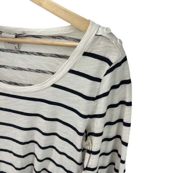 American Rag Women's Stripes Button Tab Sleeve Blouse Top White Black Size Large - Picture 2 of 10